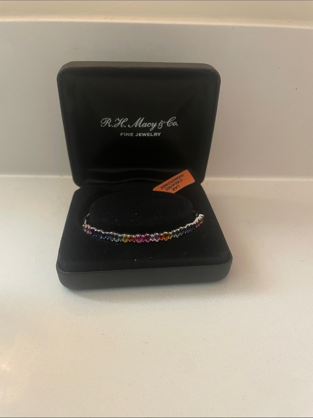 Macy's multi Sapphire lab created Crystal Tennis Bracelet sterling silver